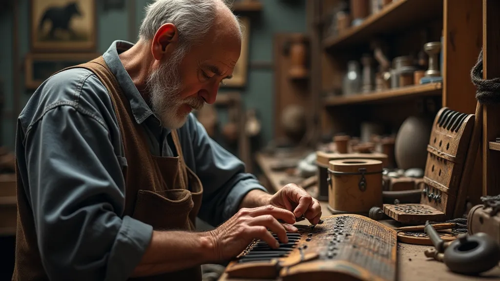 Accordion maker in workshop