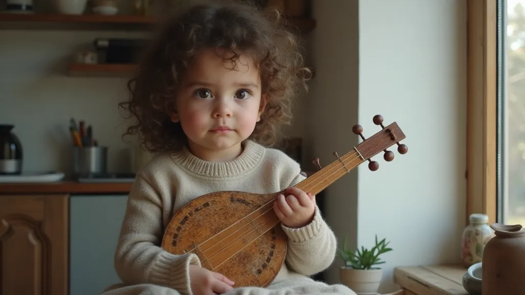 Young girl holding a baglama saz.