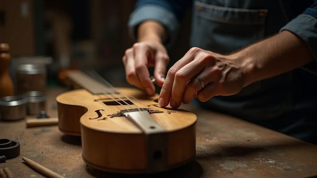 Craftsman shaping wood for a balalaika