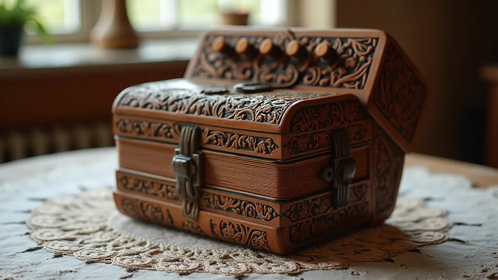 Vintage Czech accordion with floral carvings.