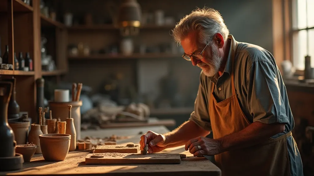 Artisan carving a dombra lute.