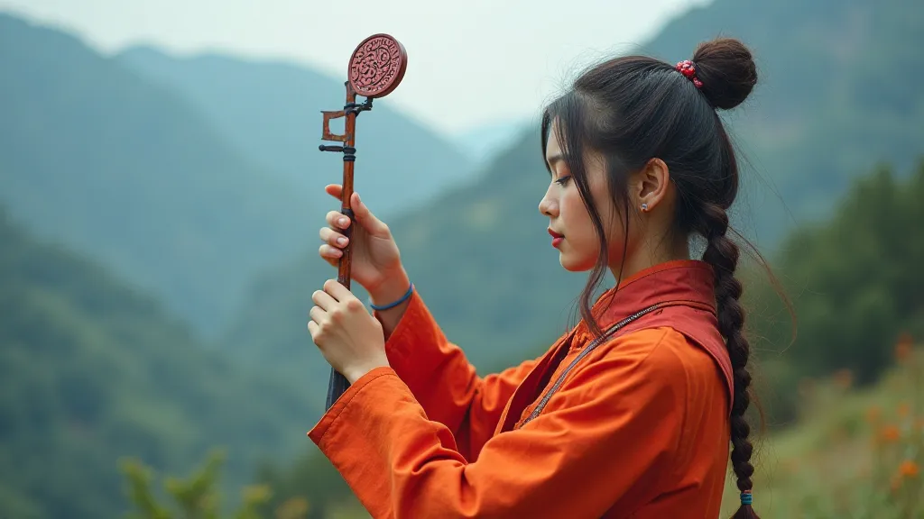 Young woman examining a Hulusi in Yunnan