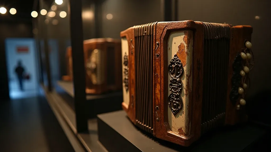 Antique accordion in a museum display