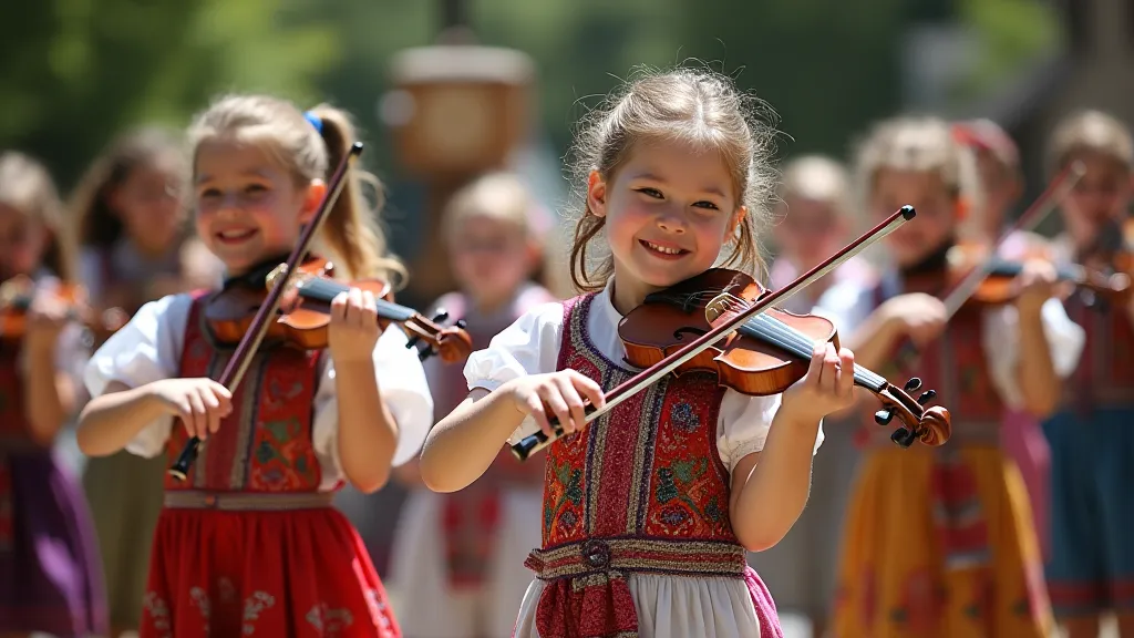 Children playing traditional instruments in Romania