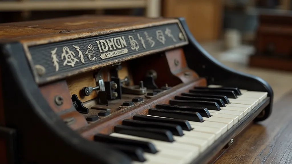 Vintage accordion being maintained in a workshop.